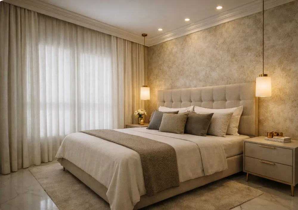 Projeto residencial com cortinas sob medida